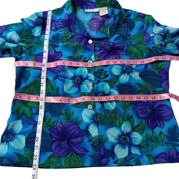 Vintage Worthington Tropical Top Blouse 14 Petite Floral Hibiscus Flowers Travel - Picture 4 of 10